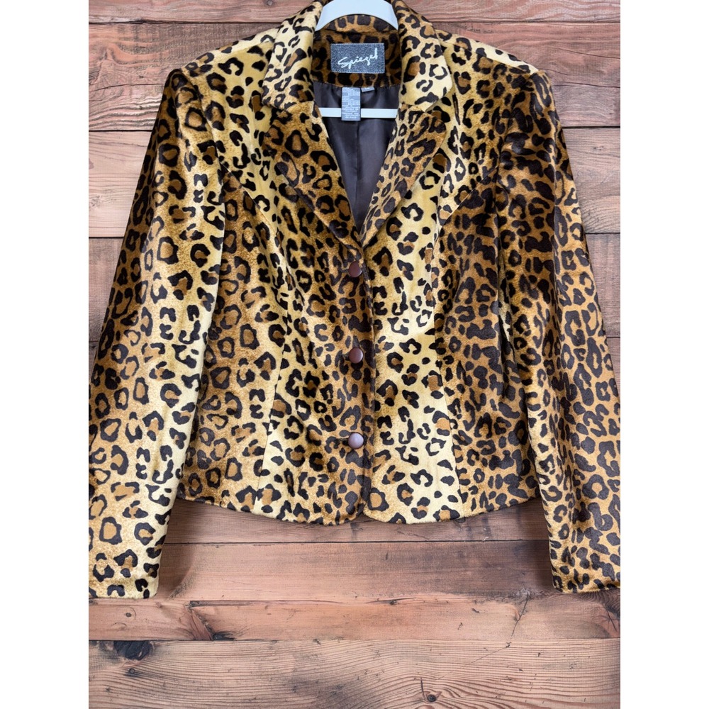 Spiegel Faux Fur Jacket Womens 14 Leopard Print Mob Wife